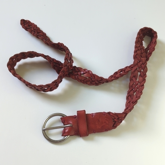 Abercrombie & Fitch Classic Genuine Leather Woven Braided Belt Faded Red XS/S